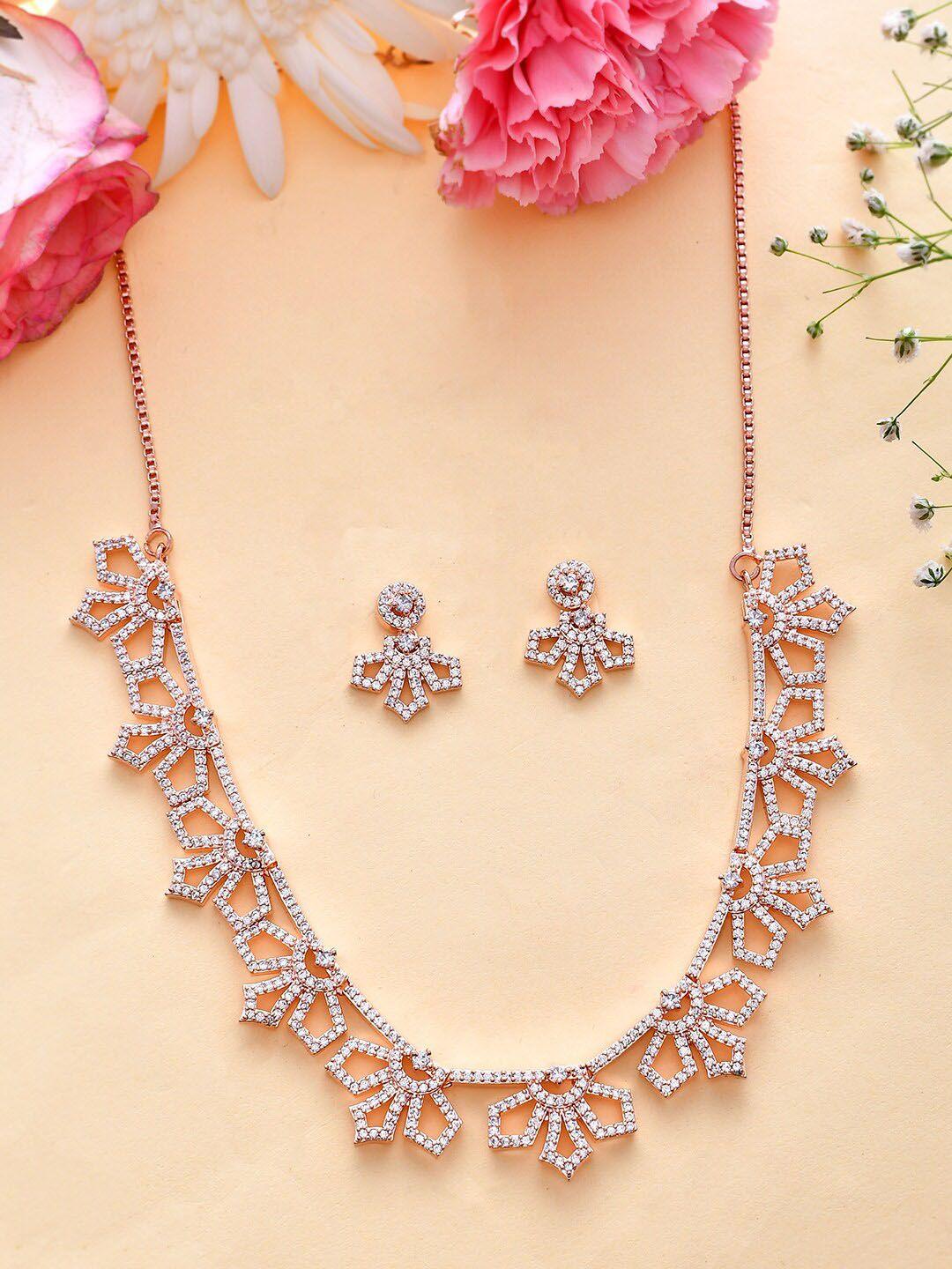 voylla rose gold-plated  cz studded jewellery set