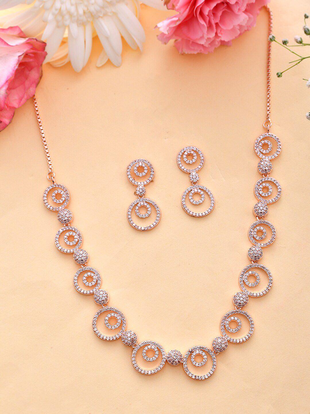 voylla rose gold-plated cz studded jewellery set