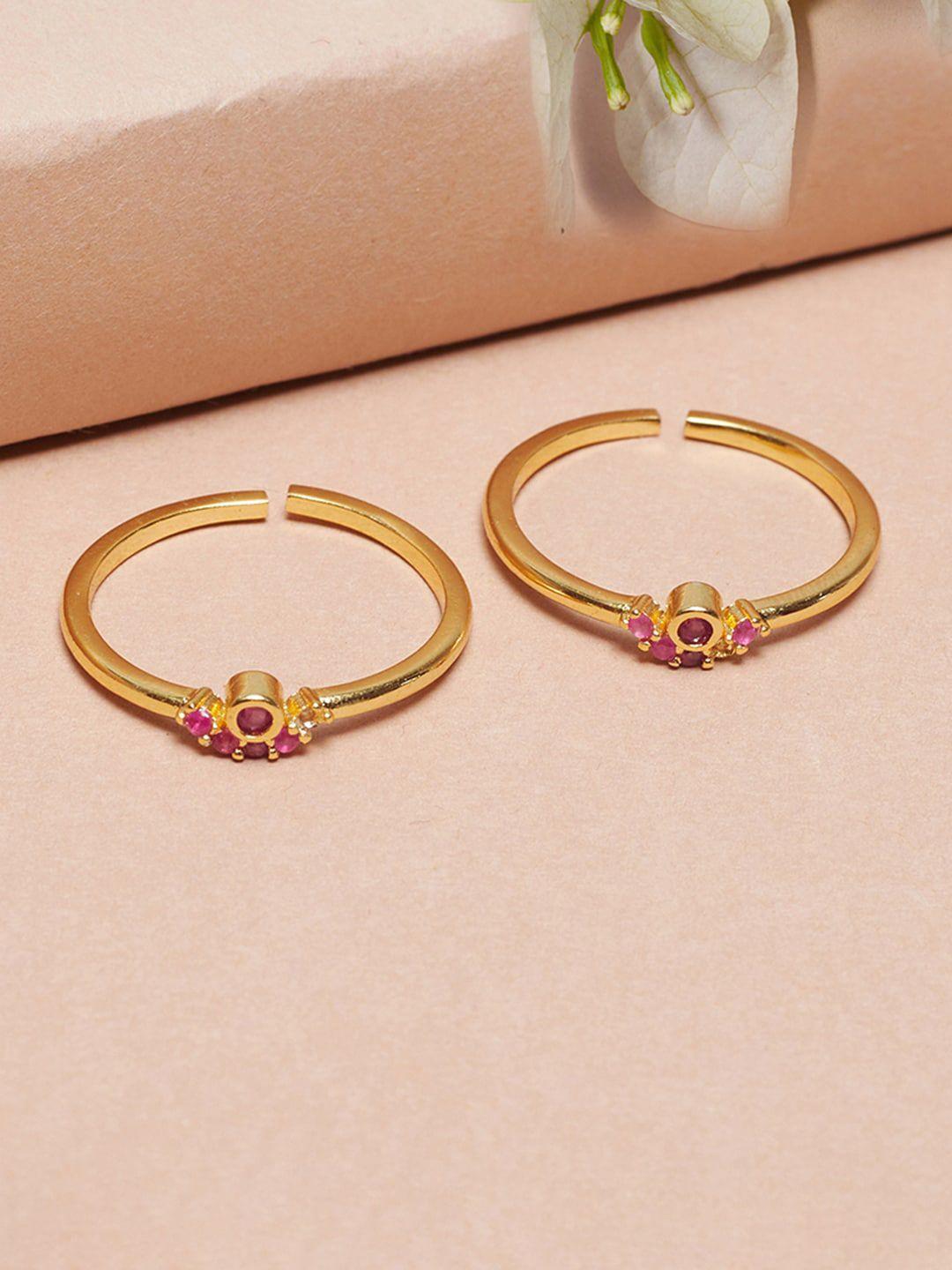voylla set of 2 gold-plated cz studded toe ring