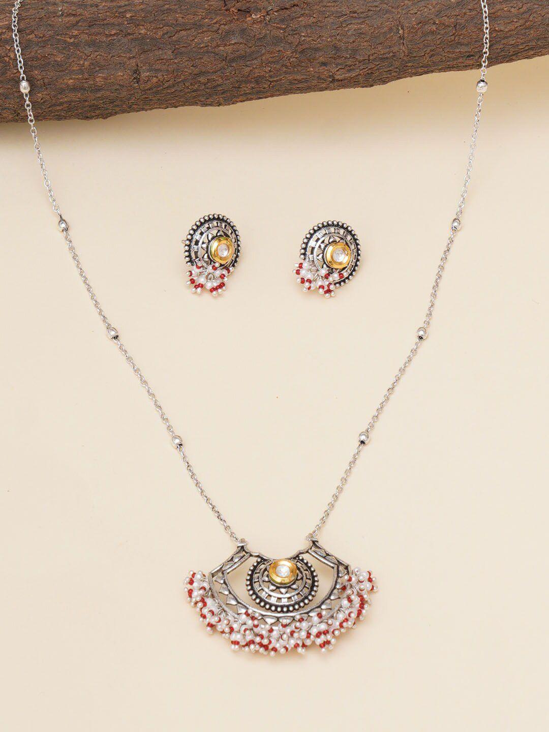voylla silver-plated stone studded & beaded jewellery set