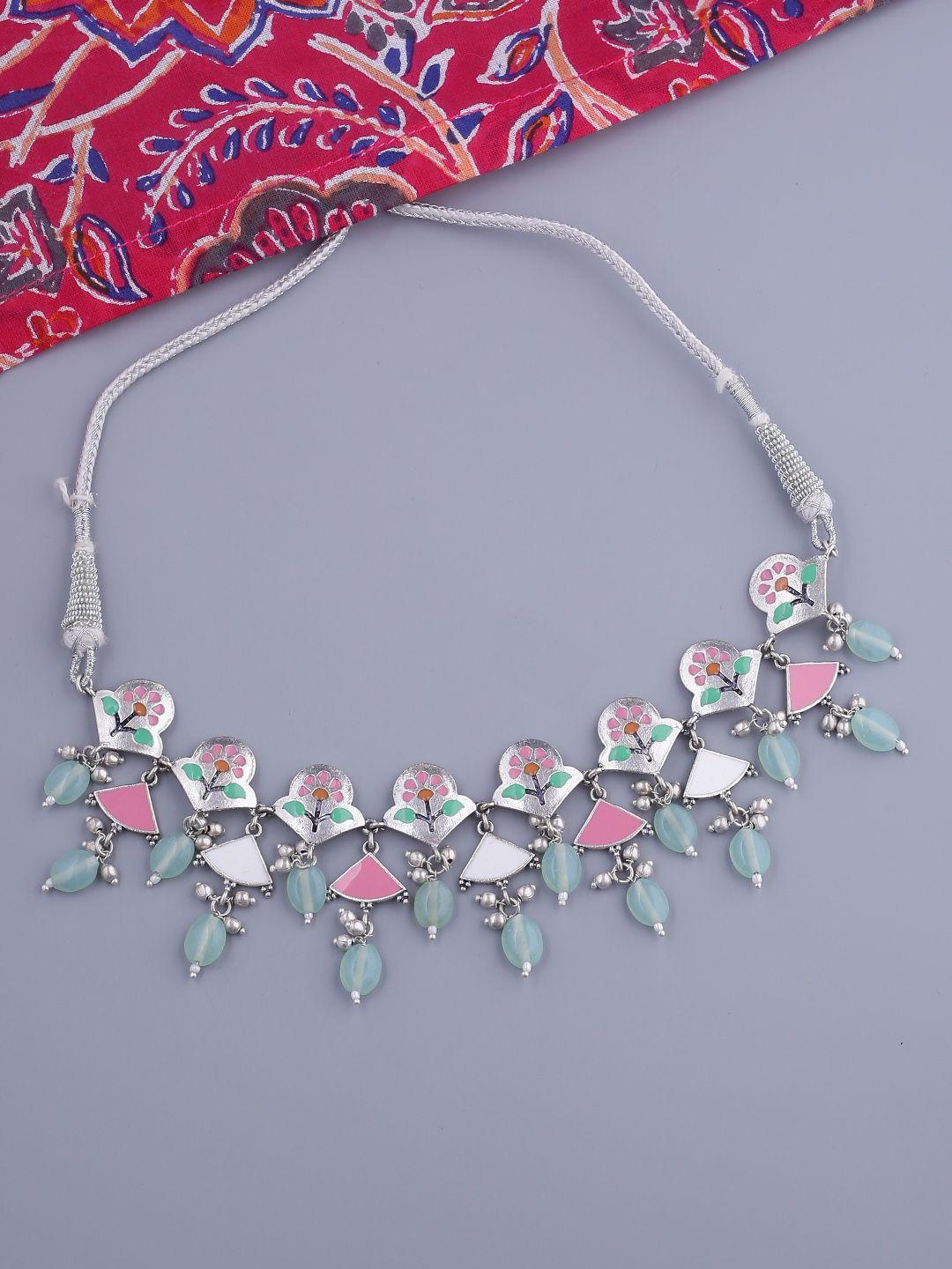 voylla silver-toned brass enamelled necklace