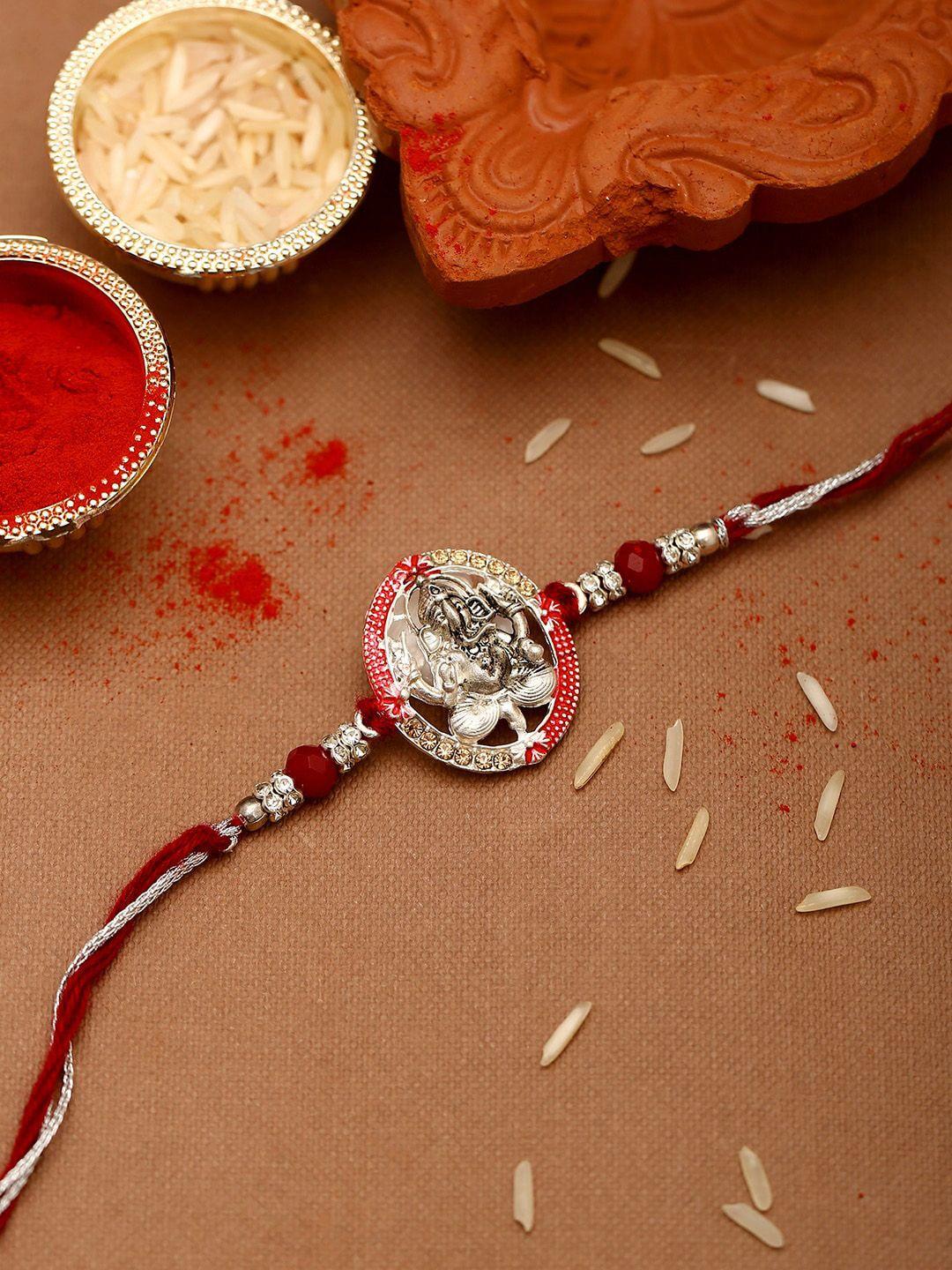 voylla silver toned ganesha red thread rakhi
