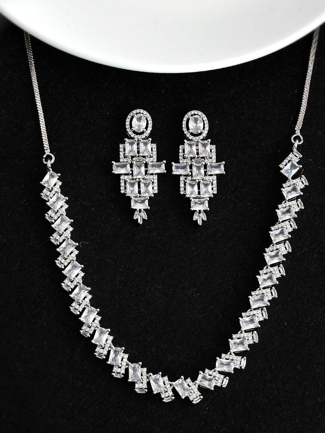 voylla sparkling elegance rhodium-plated & cz stone-studded embellished jewellery set