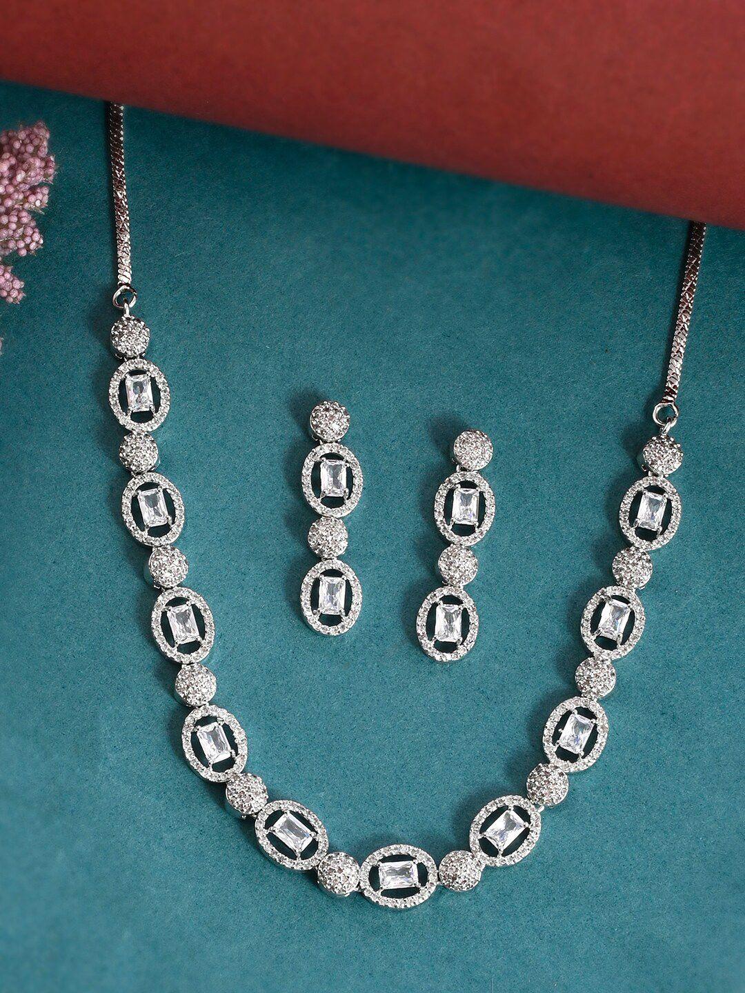 voylla sparkling elegance rhodium-plated & cz stone-studded jewellery set