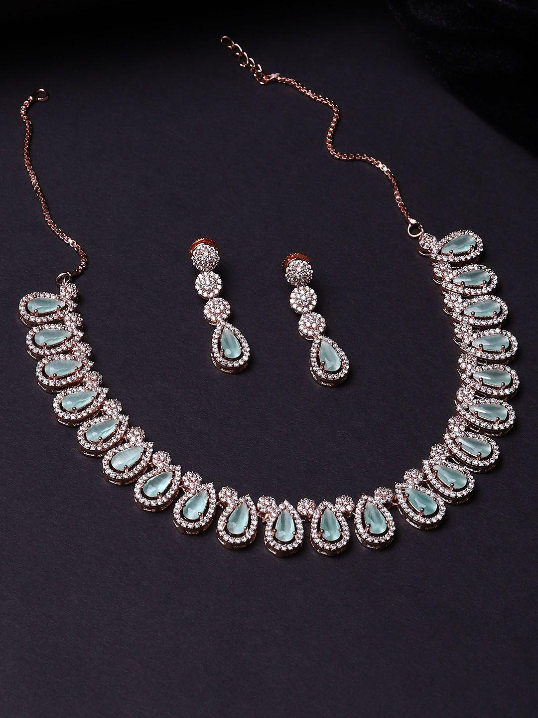 voylla white & sea green american diamond cz necklace set