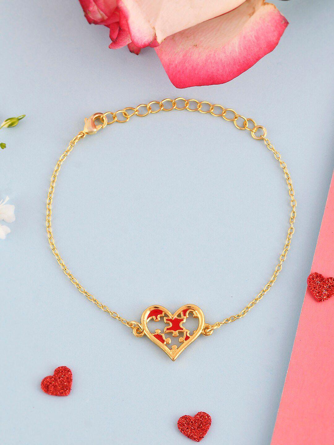 voylla women brass gold-plated valentine's day collection jigsaw heart link bracelet