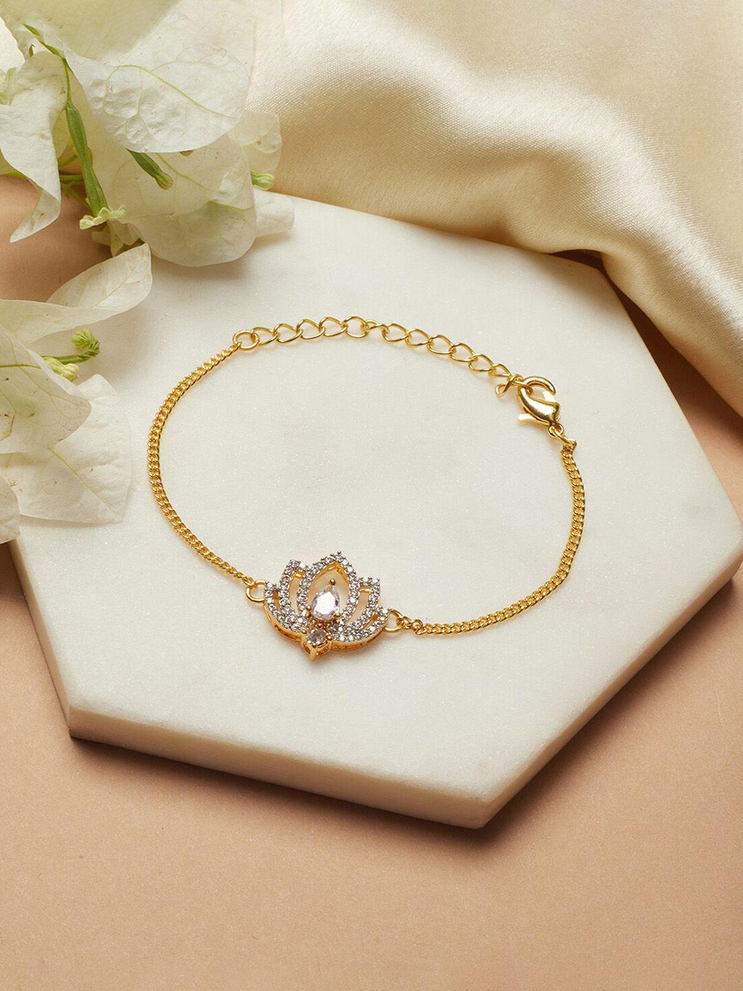 voylla women gold-toned & white brass american diamond gold-plated  bracelet