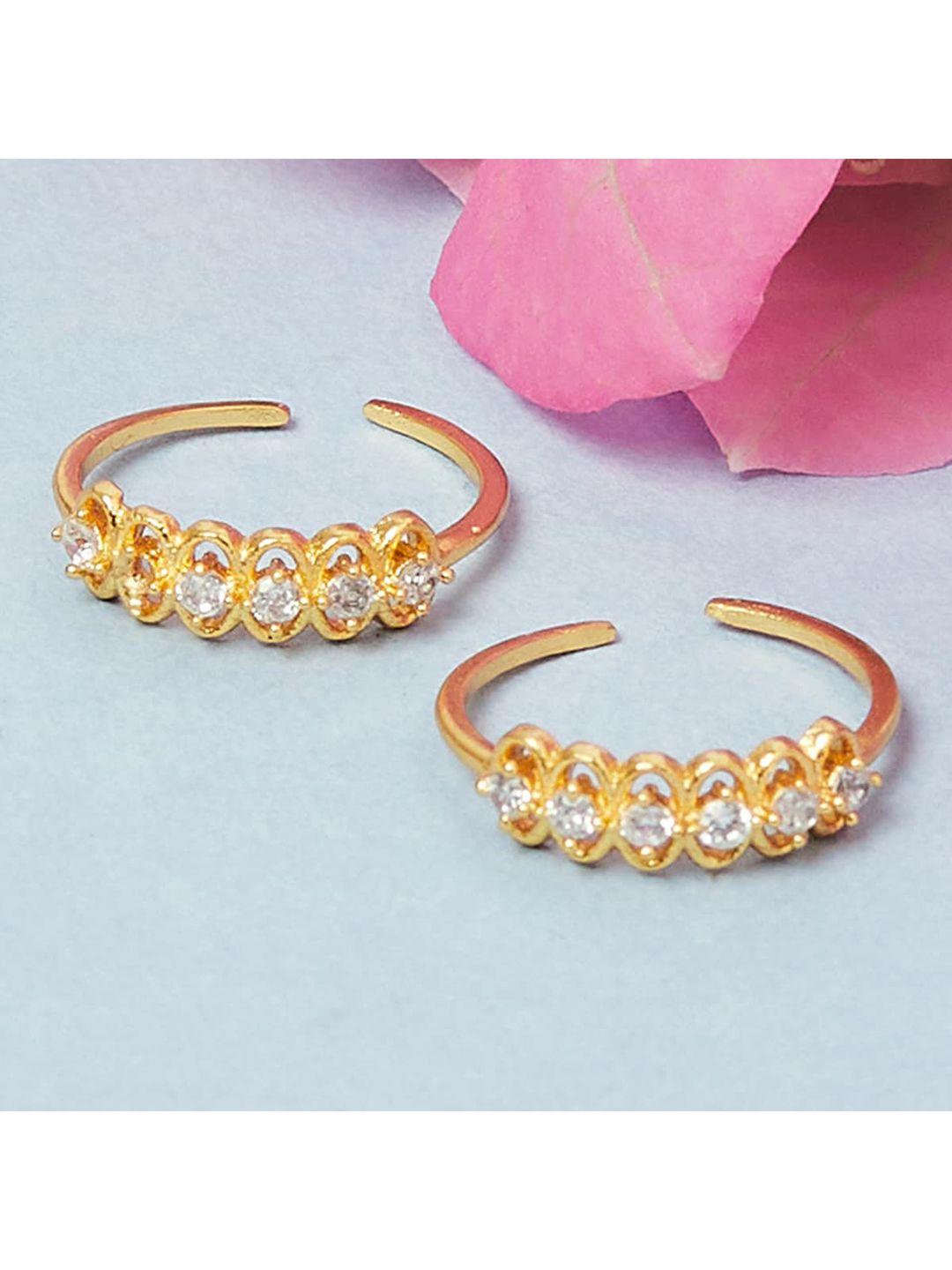 voylla women gold-toned and white stone-studded toe rings
