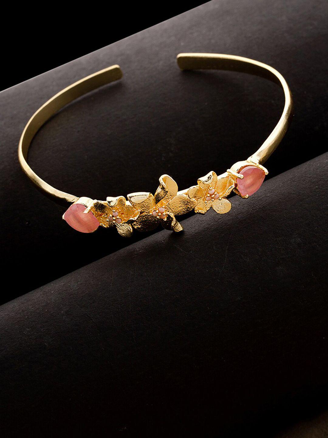 voylla women pink brass enamelled gold-plated cuff bracelet