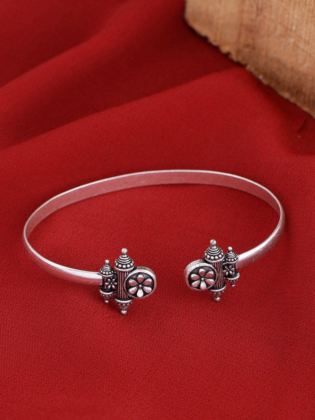 voylla women silver-plated oxidised cuff bracelet