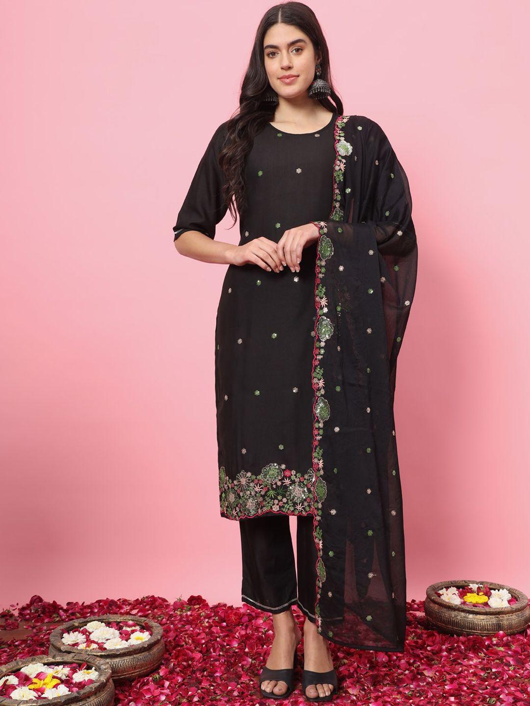 vredevogel floral embroidered straight kurta with trousers & with dupatta