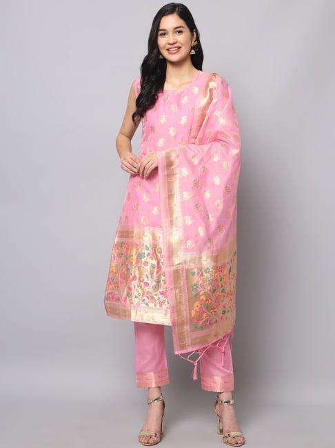 vredevogel baby pink woven pattern kurta pant set with dupatta