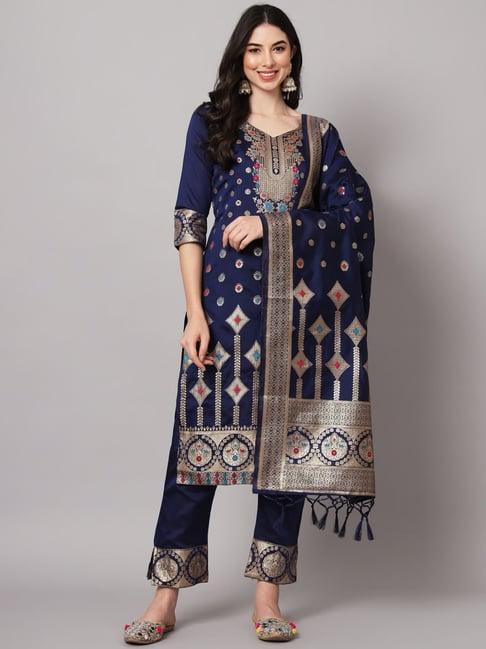 vredevogel blue woven pattern kurta pant set with dupatta