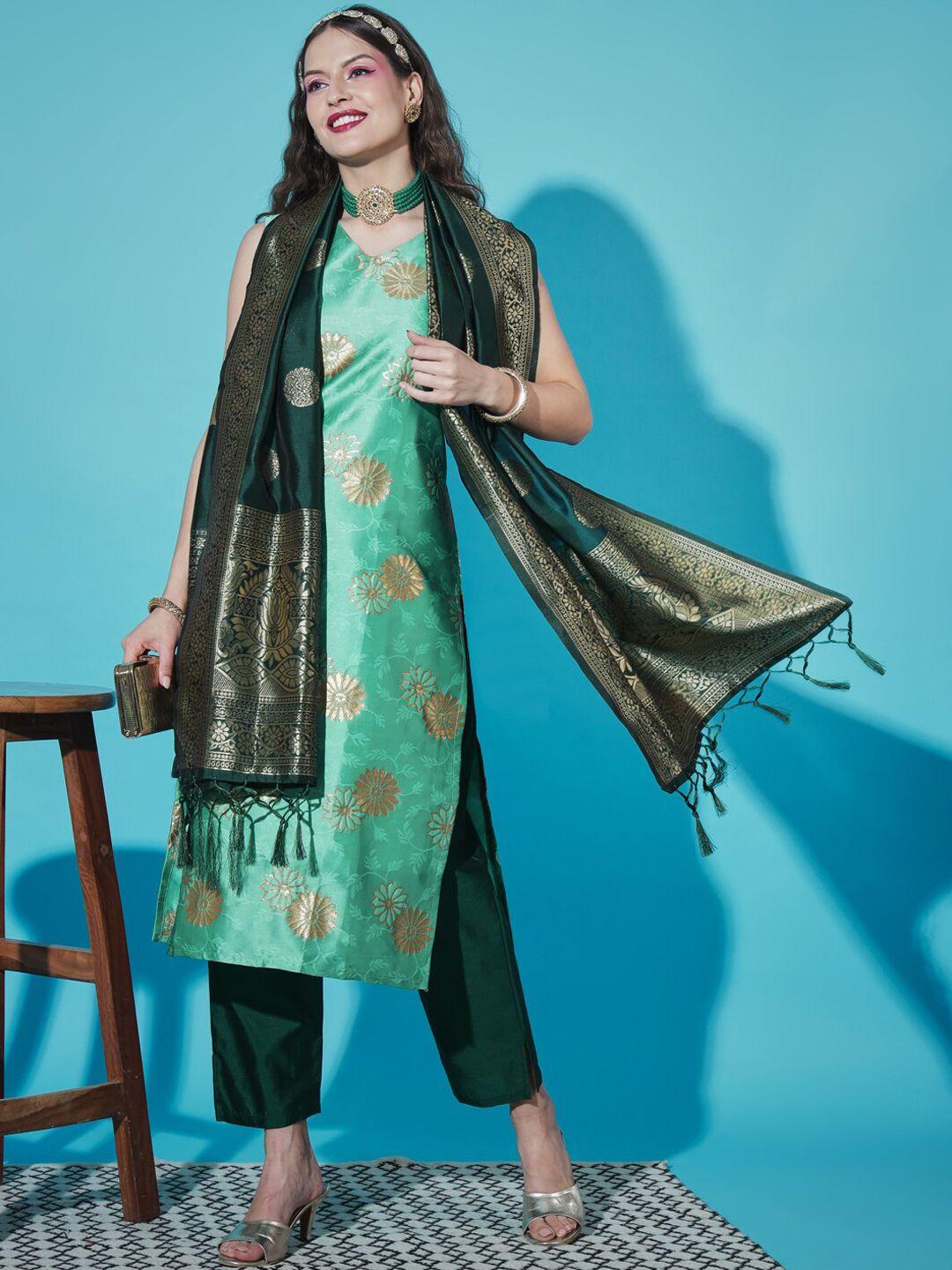 vredevogel cotton silk floral regular kurta with trousers & dupatta