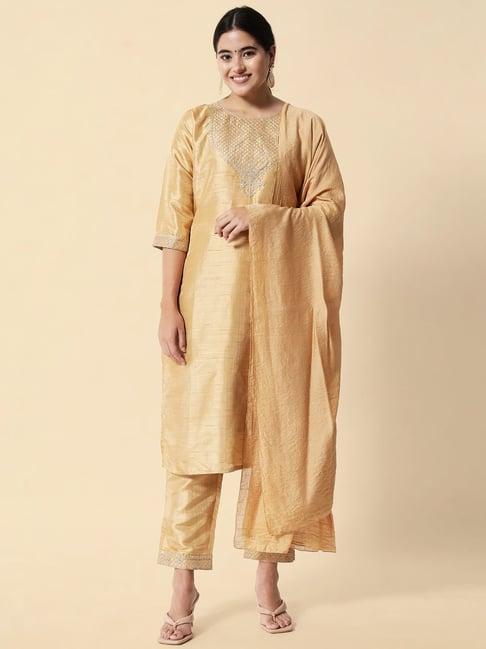 vredevogel cream embellished kurta pant set with dupatta