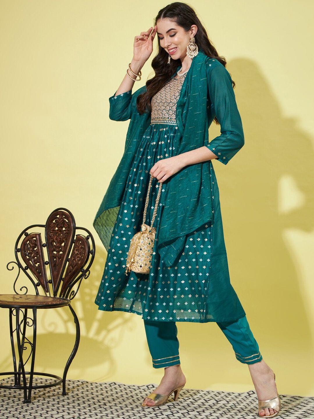 vredevogel ethnic motifs embroidered chanderi silk kurta with trousers & dupatta