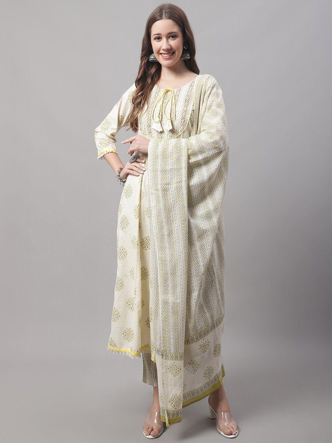 vredevogel ethnic motifs printed pure cotton anarkali kurta & trousers with dupatta