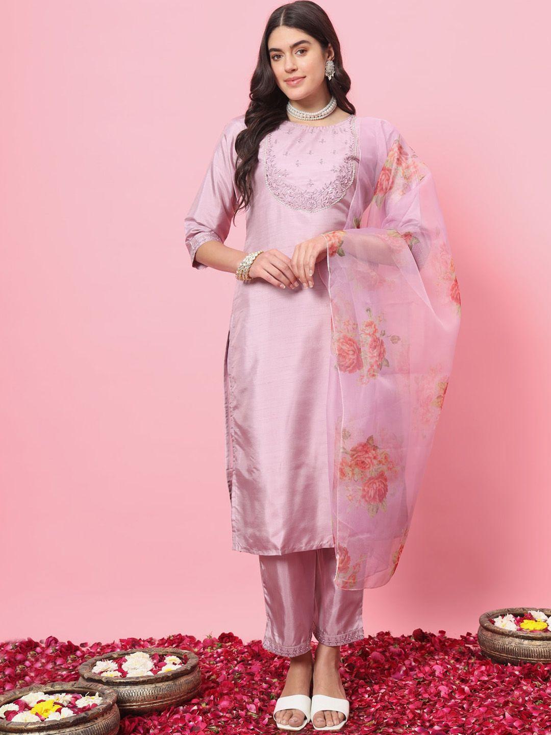 vredevogel ethnic motifs yoke design straight kurta with trousers & with dupatta