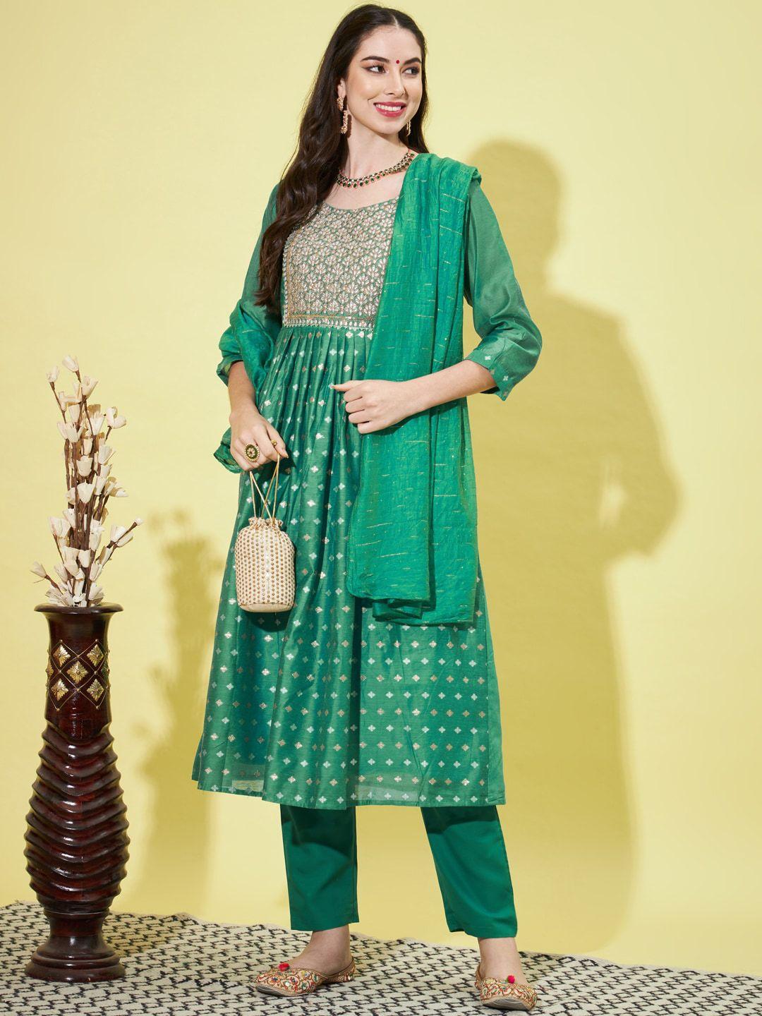 vredevogel floral embroidered chanderi silk kurta with trousers & with dupatta