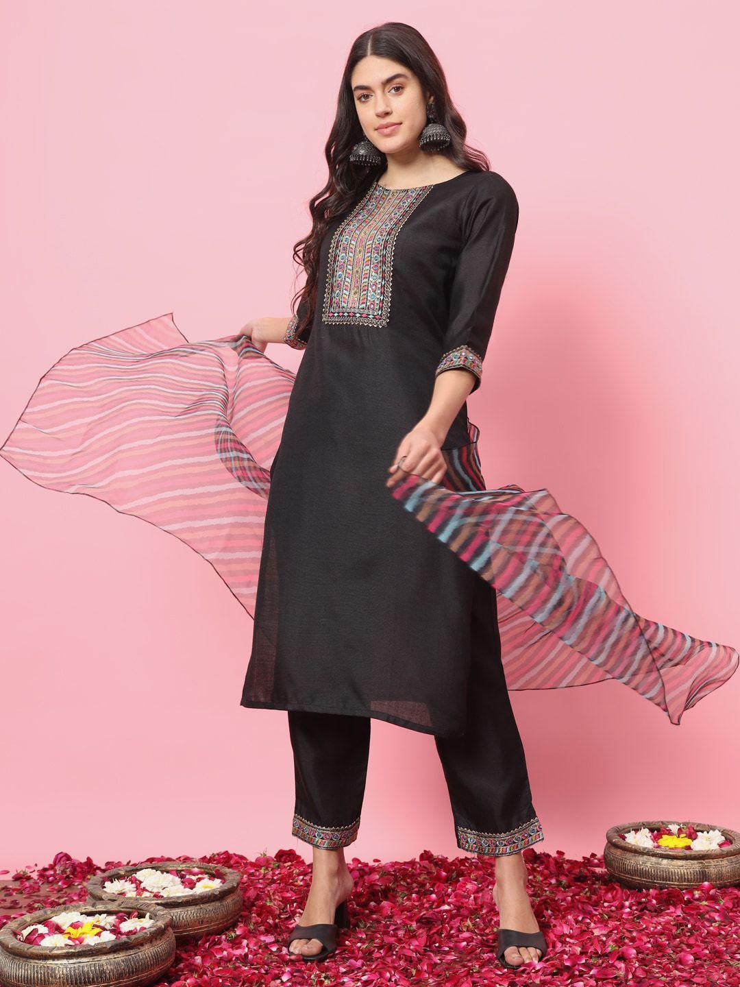 vredevogel floral embroidered straight kurta with trousers & with dupatta