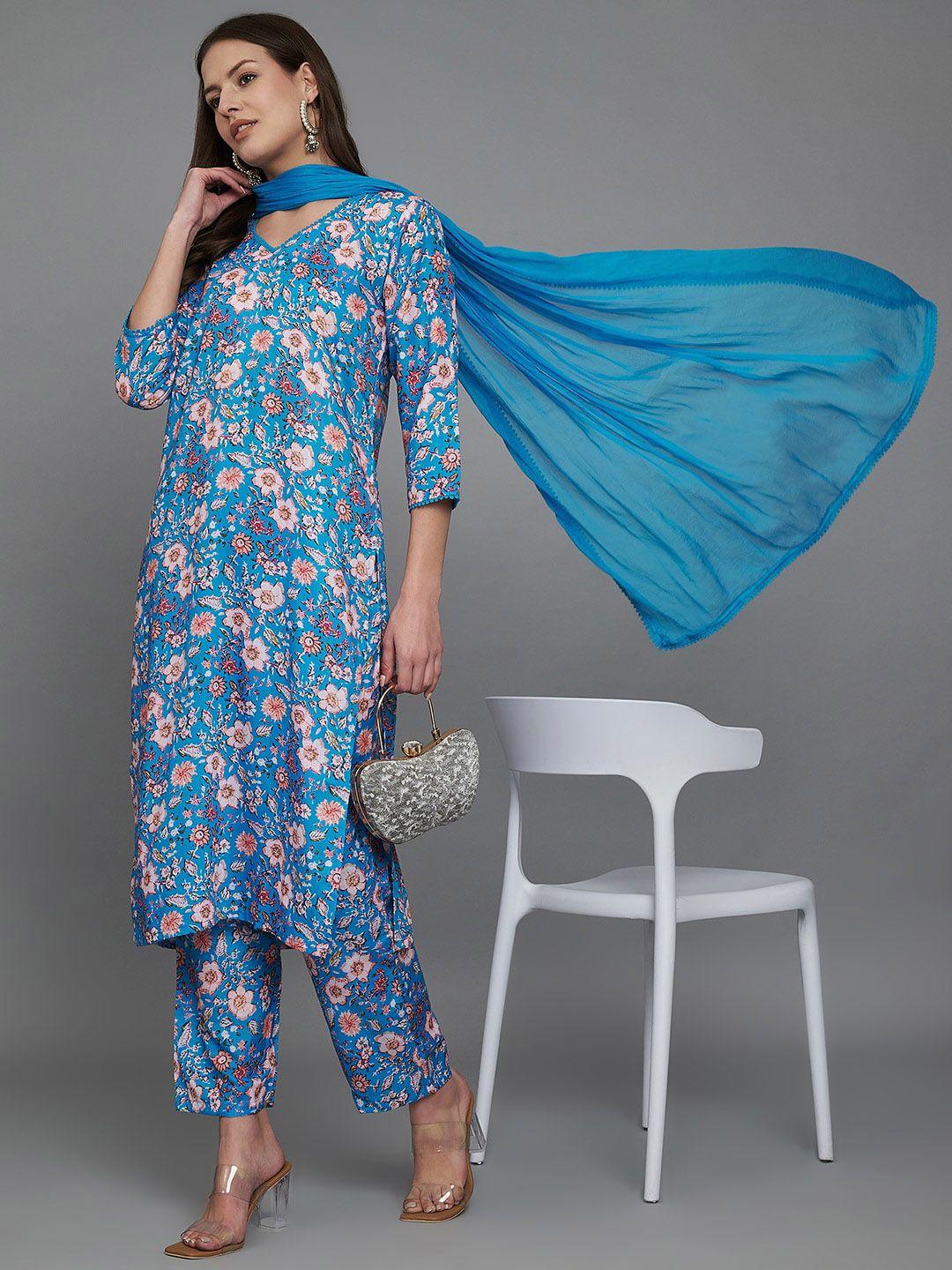 vredevogel floral printed kurta with trousers & dupatta