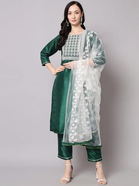 vredevogel green embroidered kurta pant set with dupatta