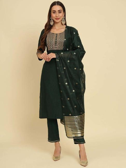 vredevogel green embroidered kurta pant set with dupatta