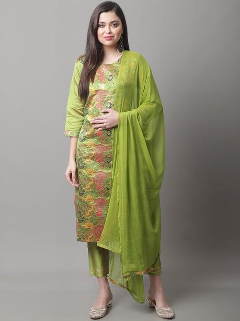 vredevogel green floral print kurta pant set with dupatta