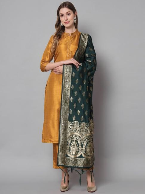 vredevogel mustard embroidered kurta pant set with dupatta