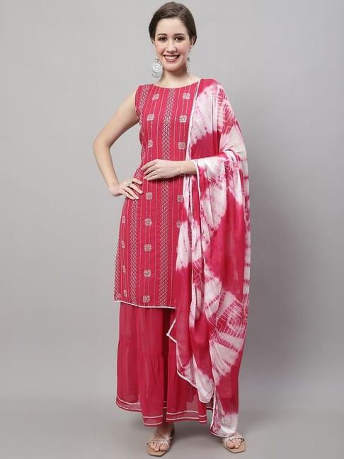 vredevogel pink embellished kurta palazzo set with dupatta