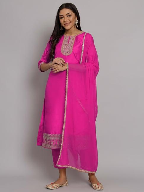 vredevogel pink embroidered kurta pant set with dupatta