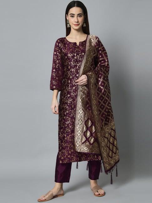 vredevogel purple printed kurta pant set with dupatta