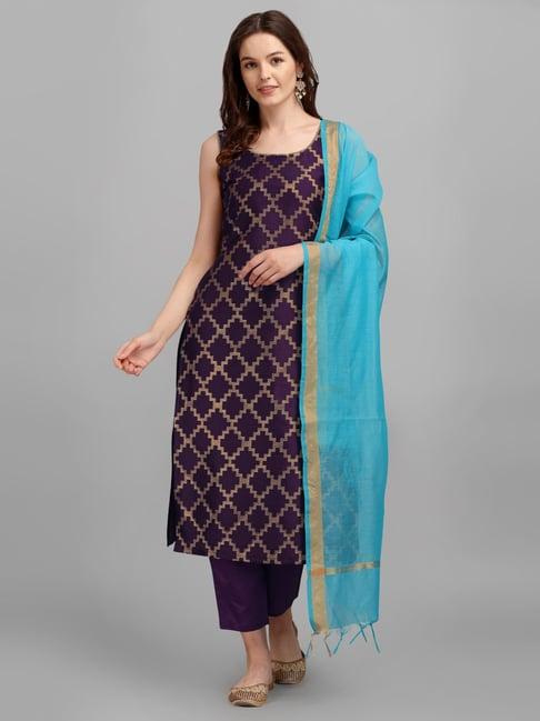 vredevogel purple woven pattern kurta pant set with dupatta