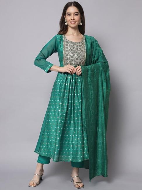 vredevogel rama green embroidered kurta pant set with dupatta