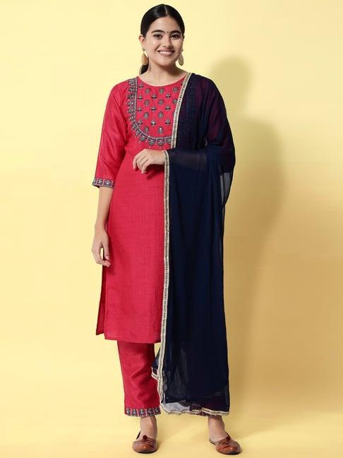 vredevogel red embroidered kurta pant set with dupatta