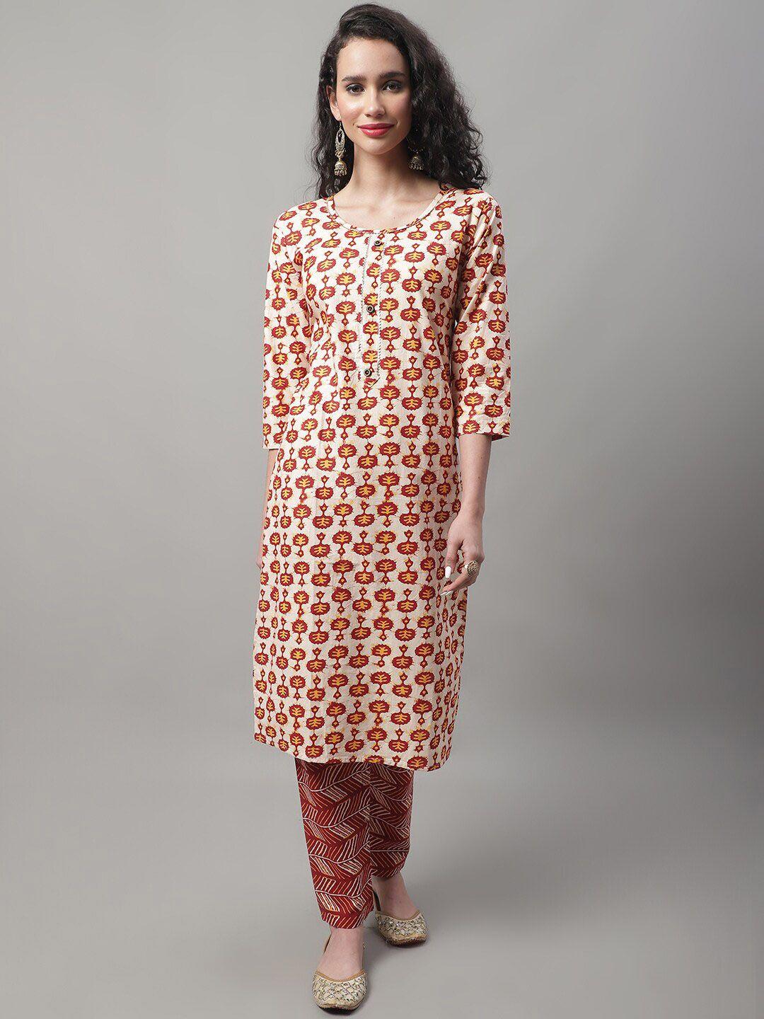 vredevogel women floral printed pure cotton kurta with trousers