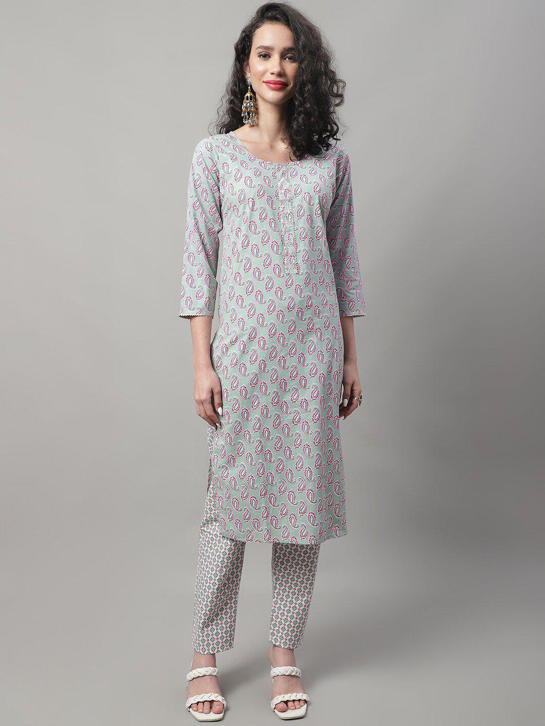 vredevogel women printed pure cotton kurta with trousers