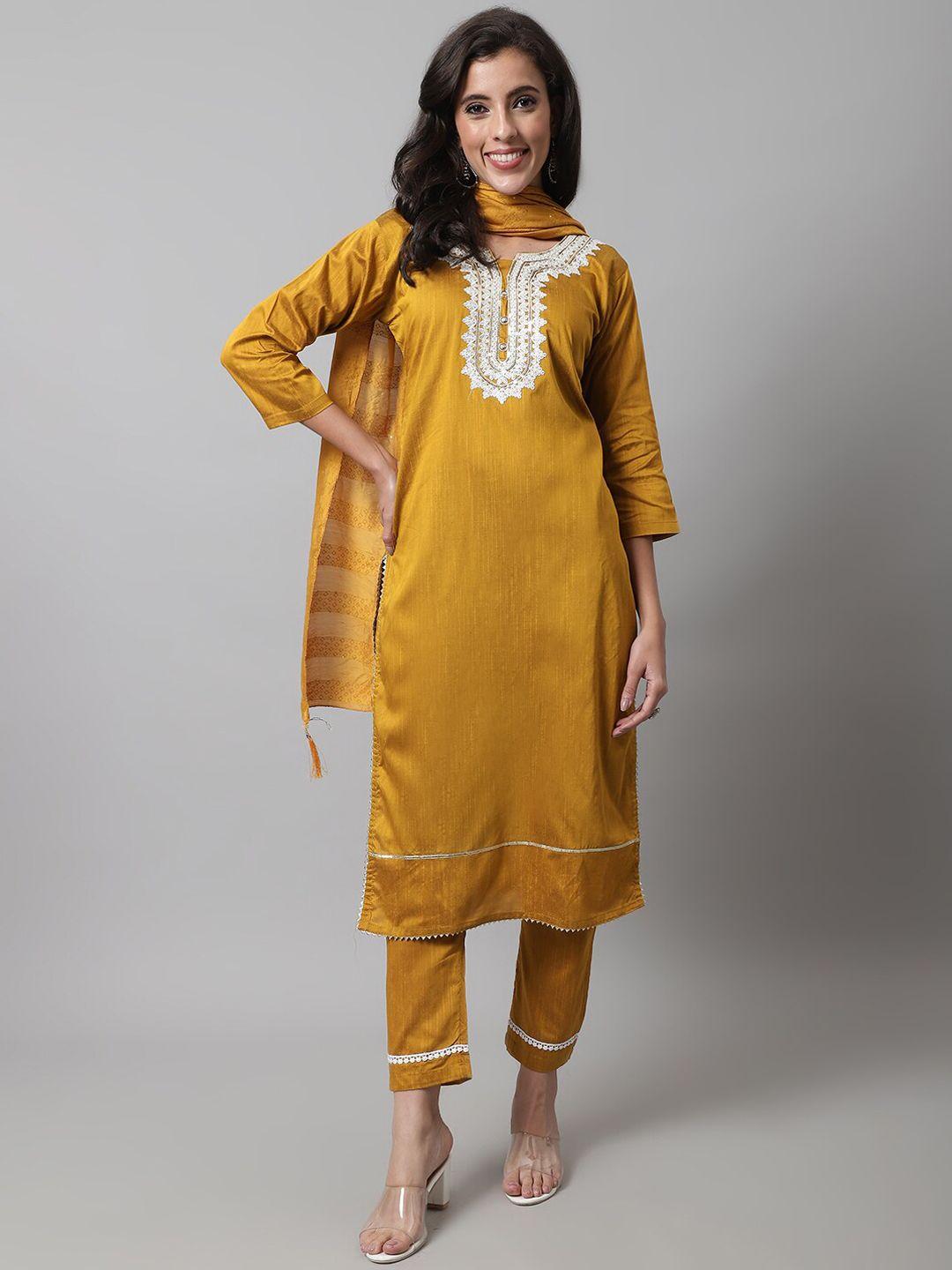 vredevogel women thread work kurta with trousers & with dupatta