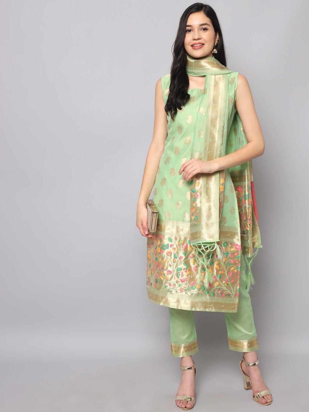 vredevogel women woven design sleeveless kurta with trousers & dupatta