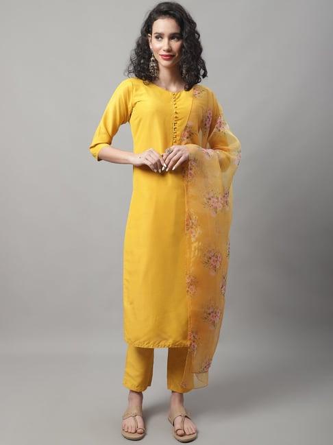 vredevogel yellow kurta pant set with dupatta