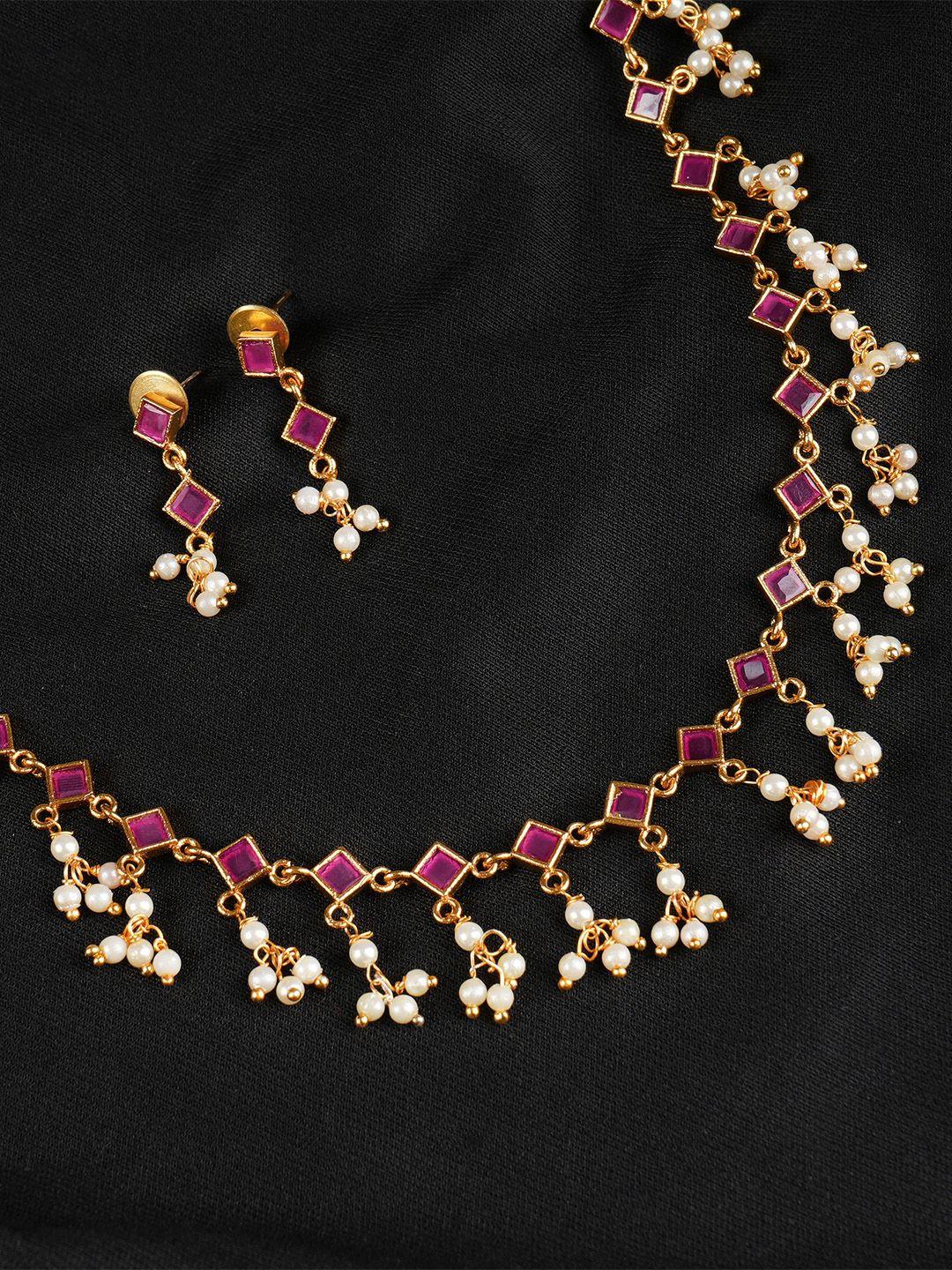 vriksham brass plated artificial beads & stones studded necklace & earrings set