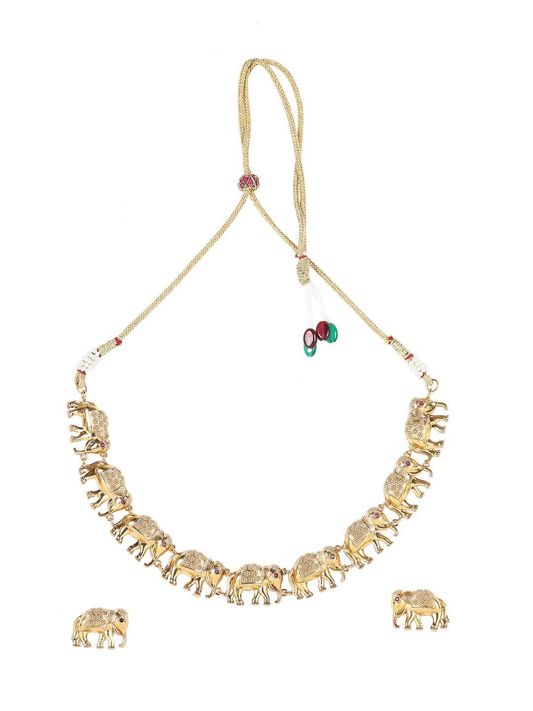 vriksham brass plated elephant shape necklace & earrings set