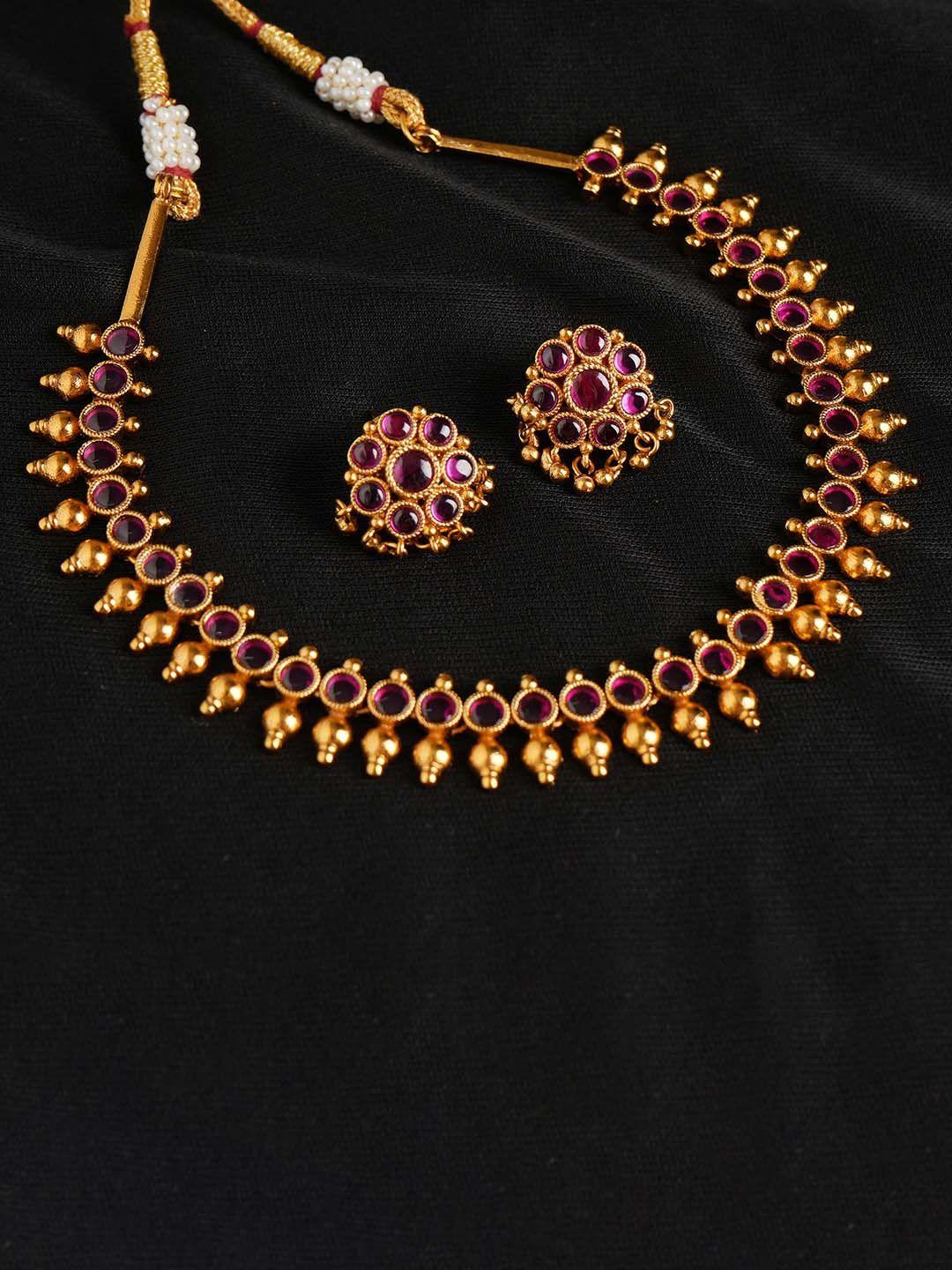 vriksham brass plated stones & beads studded jewellery set