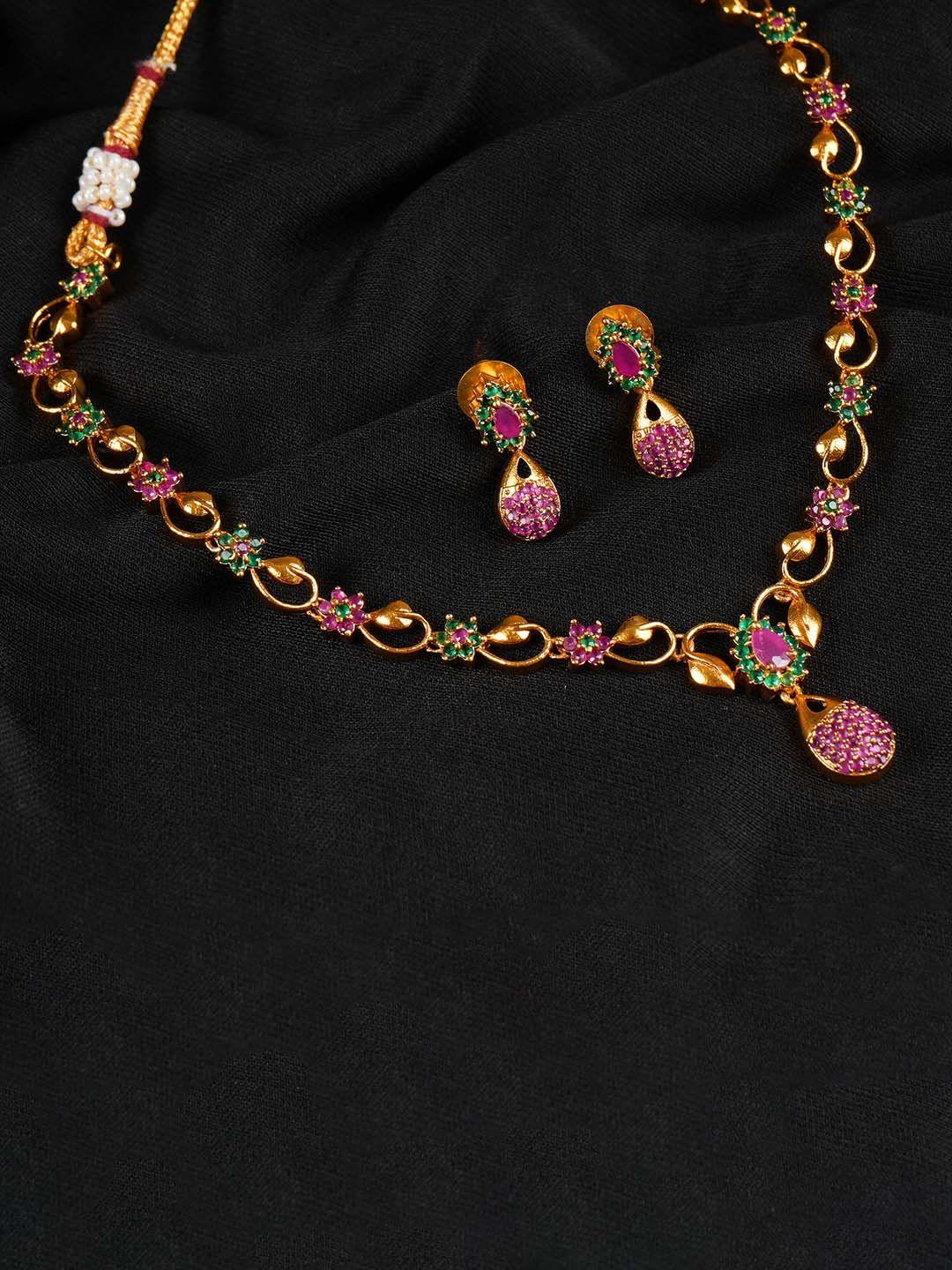vriksham women artificial stones studded brass-plated jewellery set