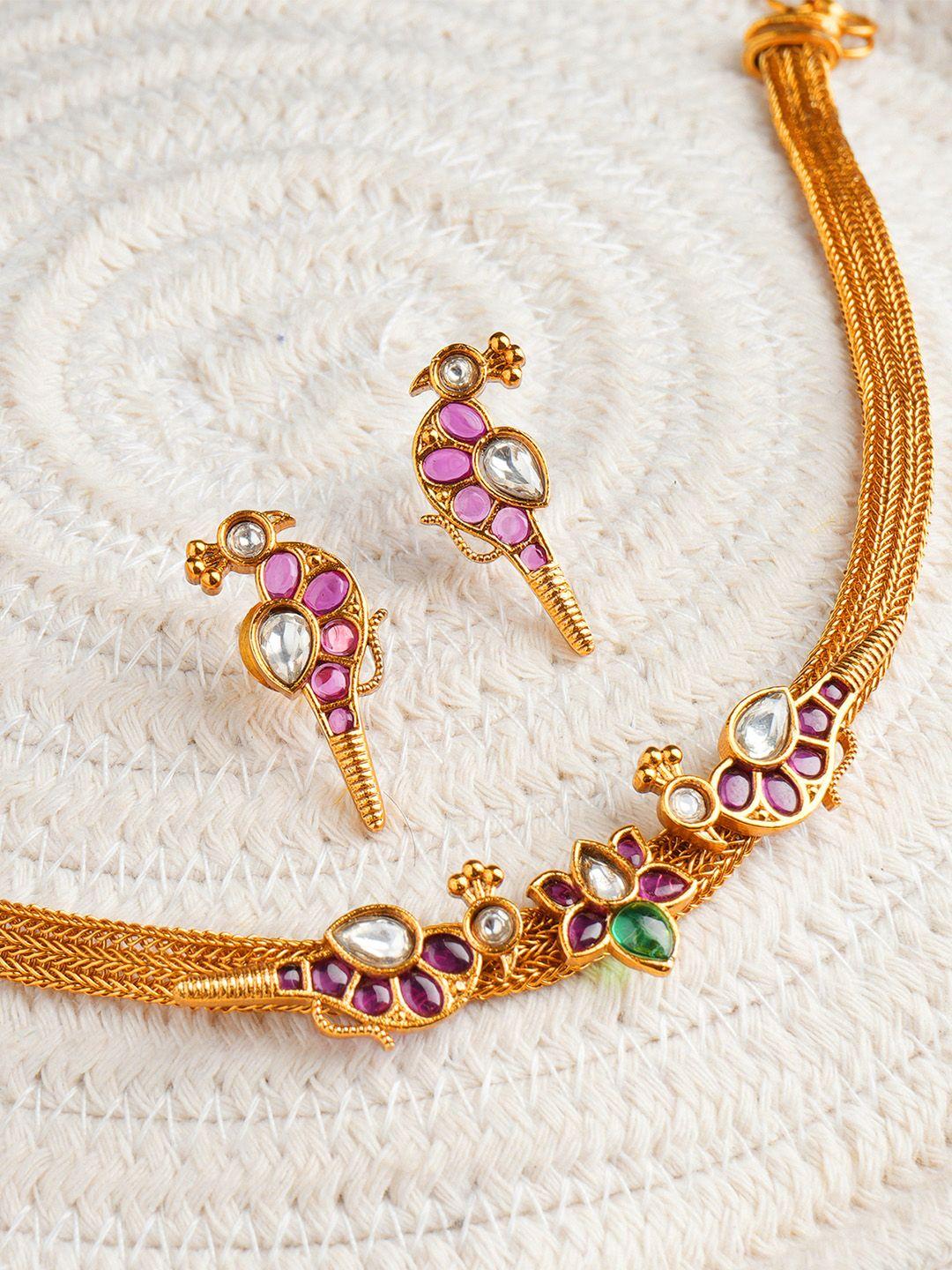 vriksham brass plated stones studded necklace & earrings set