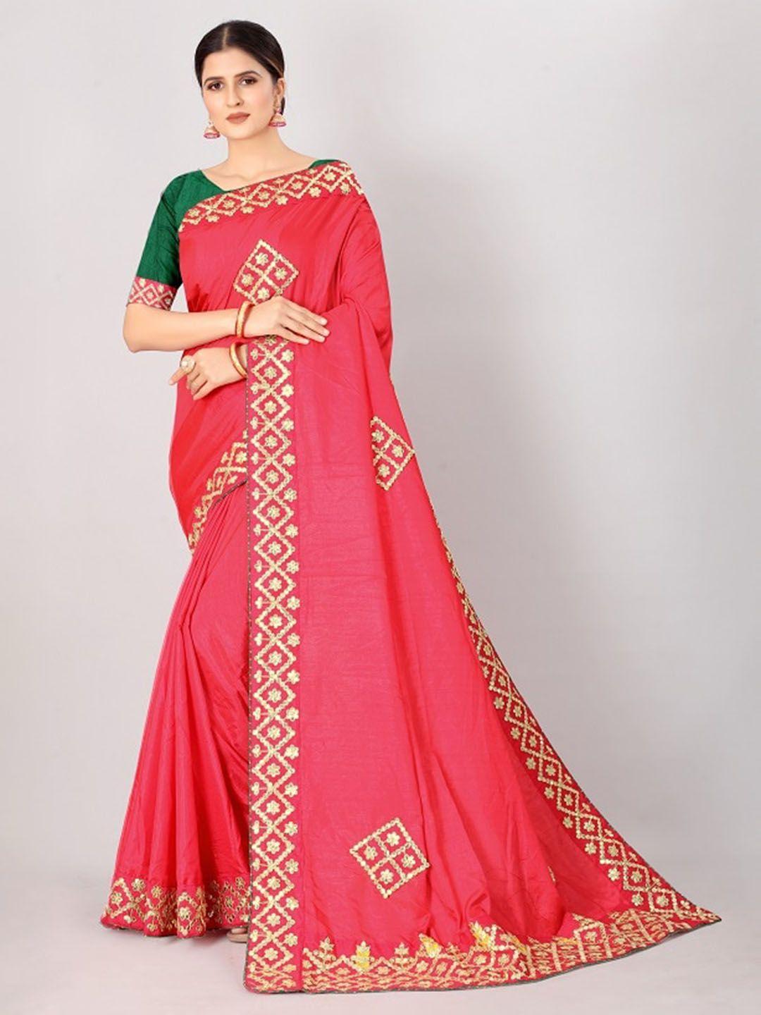 vrundavan ethics  embroidered art silk leheriya saree