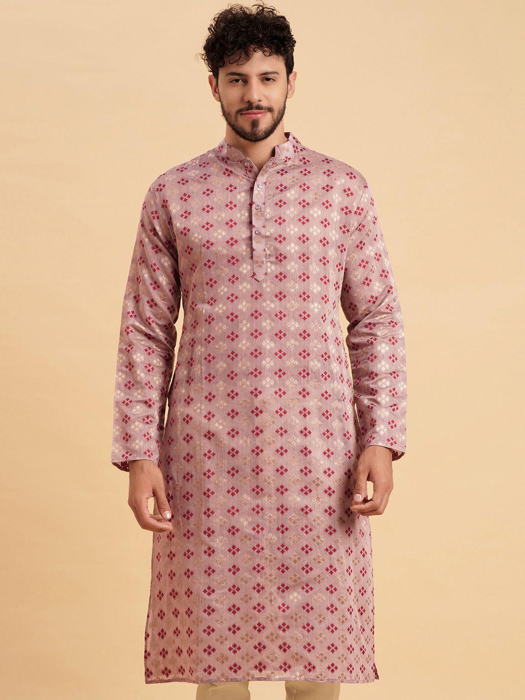 vrundavan ethics  woven design mandarin collar jacquard cotton kurta