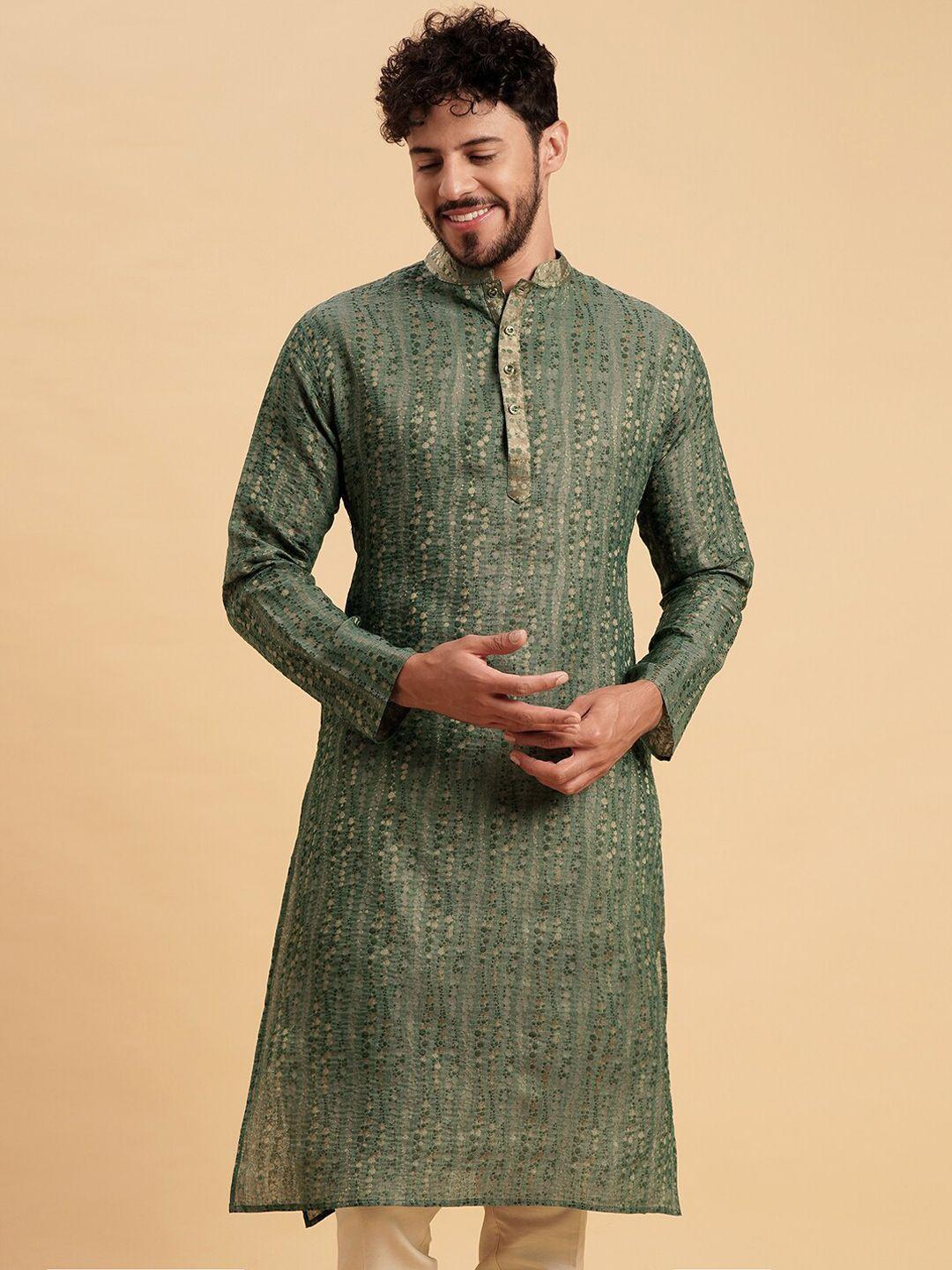 vrundavan ethics abstract printed mandarin collar jacquard straight kurta