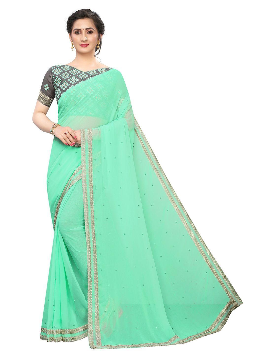 vrundavan ethics embellished beads and stones pure georgette leheriya saree