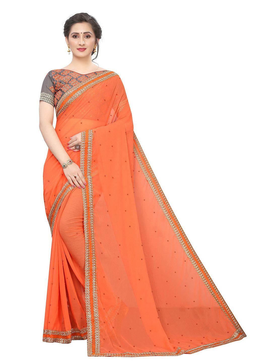 vrundavan ethics embellished beads and stones pure georgette leheriya saree